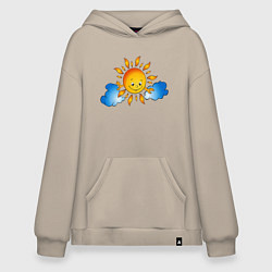 Толстовка-худи оверсайз Солнышко и облака, цвет: миндальный