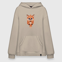 Толстовка-худи оверсайз Лисёнок с большими глазами, цвет: миндальный