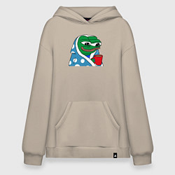 Толстовка-худи оверсайз Frog Pepe мем, цвет: миндальный