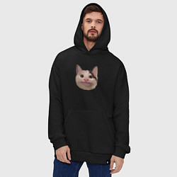 Толстовка-худи оверсайз Polite cat meme, цвет: черный — фото 2