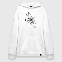 Толстовка-худи оверсайз Аки человек бензопила лайн арт, цвет: белый