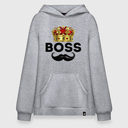Толстовка-худи оверсайз BOSS и корона с усами, цвет: меланж