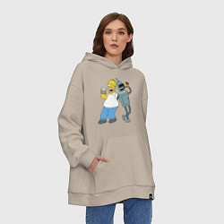 Толстовка-худи оверсайз Drunk Homer and Bender, цвет: миндальный — фото 2