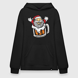 Толстовка-худи оверсайз Санта в пиве, цвет: черный