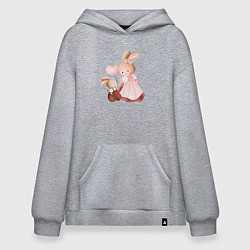 Толстовка-худи оверсайз Мама зайка и зайчонок, цвет: меланж