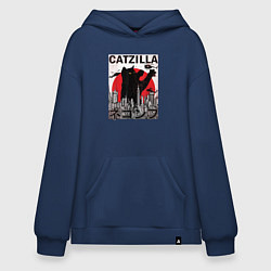 Толстовка-худи оверсайз Catzilla in Tokyo мем, цвет: тёмно-синий