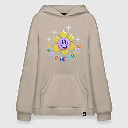 Толстовка-худи оверсайз Ничто не вечно цветок тоже, цвет: миндальный