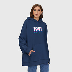 Толстовка-худи оверсайз Made in 1991 vintage art, цвет: тёмно-синий — фото 2