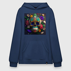 Толстовка-худи оверсайз Разноцветные черепа, цвет: тёмно-синий