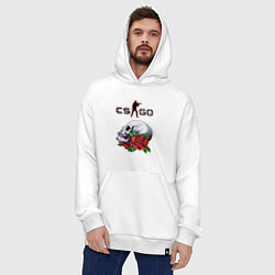 Толстовка-худи оверсайз Контра и череп с розами, цвет: белый — фото 2