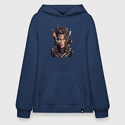 Толстовка-худи оверсайз Девушка-киборг, киберпанк, цвет: тёмно-синий