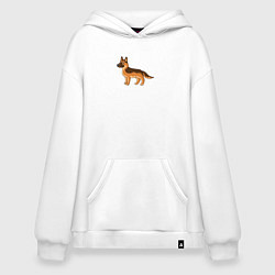 Толстовка-худи оверсайз Мультяшная немецкая овчарка, цвет: белый