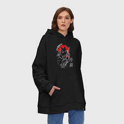 Толстовка-худи оверсайз Samurai cat inscription, цвет: черный — фото 2
