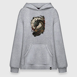 Толстовка-худи оверсайз Мифический японский дракон, цвет: меланж