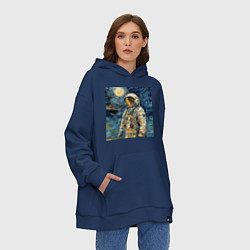 Толстовка-худи оверсайз Космонавт на луне в стиле Ван Гог, цвет: тёмно-синий — фото 2