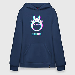 Толстовка-худи оверсайз Символ Totoro в стиле glitch, цвет: тёмно-синий