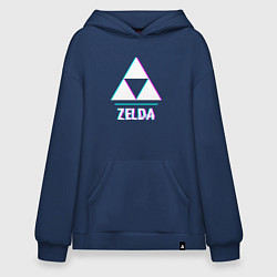 Толстовка-худи оверсайз Zelda в стиле glitch и баги графики, цвет: тёмно-синий