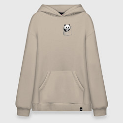 Толстовка-худи оверсайз Панда в кармане, цвет: миндальный