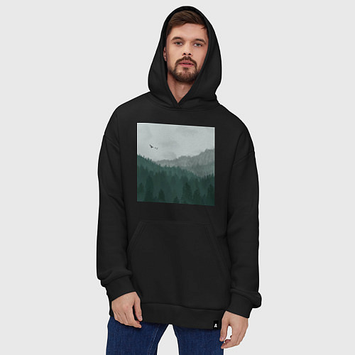 Худи оверсайз Туманные холмы и лес / Черный – фото 4