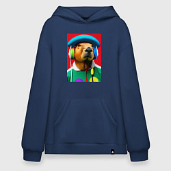 Худи оверсайз Капибара в наушниках и шляпе - нейросеть