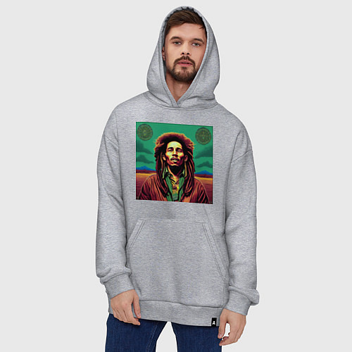 Худи оверсайз Digital Art Bob Marley in the field / Меланж – фото 4