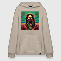 Толстовка-худи оверсайз Digital Art Bob Marley in the field, цвет: миндальный