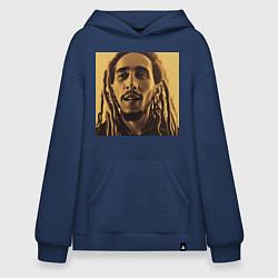 Толстовка-худи оверсайз Сепия Арт Боб Марли, цвет: тёмно-синий