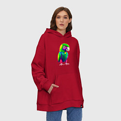 Толстовка-худи оверсайз Мультяшный попугай, цвет: красный — фото 2