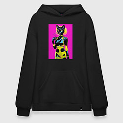 Толстовка-худи оверсайз Black cat - fashionista - pop art - neural network, цвет: черный