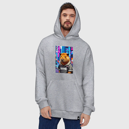Худи оверсайз Cool capybara - urban style - neural network / Меланж – фото 4
