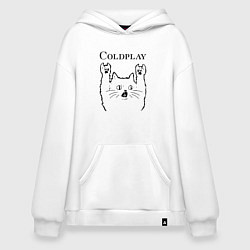 Толстовка-худи оверсайз Coldplay - rock cat, цвет: белый