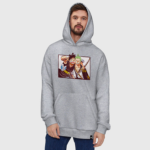 Худи оверсайз Луффи и Ророноа Зоро - Ван пис / Меланж – фото 4
