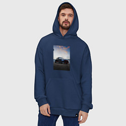 Толстовка-худи оверсайз Авто на фоне неба, цвет: тёмно-синий — фото 2
