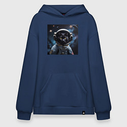 Толстовка-худи оверсайз Черный котик космонавт, цвет: тёмно-синий