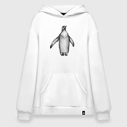 Толстовка-худи оверсайз Пингвин штрихами, цвет: белый