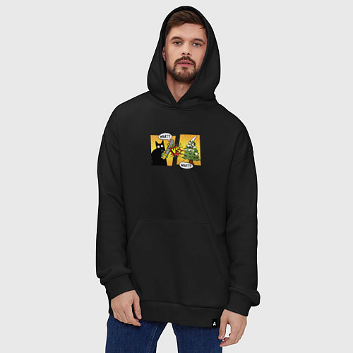 Худи оверсайз Кот против елки / Черный – фото 4