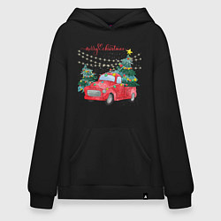 Худи оверсайз Красная машинка с елкой