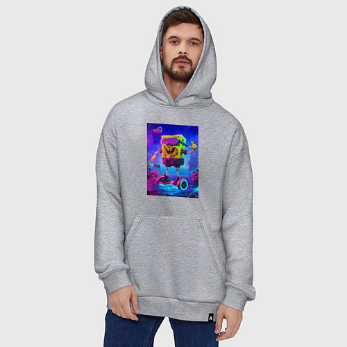 Худи оверсайз Sponge Bob on a gyro scooter - ai art / Меланж – фото 4