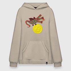 Толстовка-худи оверсайз Дракон с монетой Биткойна, цвет: миндальный