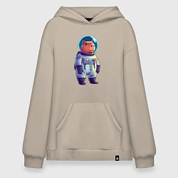 Толстовка-худи оверсайз Капибара бравый космонавт, цвет: миндальный