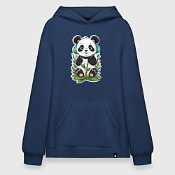 Толстовка-худи оверсайз Медвежонок панды в наушниках, цвет: тёмно-синий