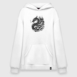 Толстовка-худи оверсайз Японский дракон - ирезуми, цвет: белый