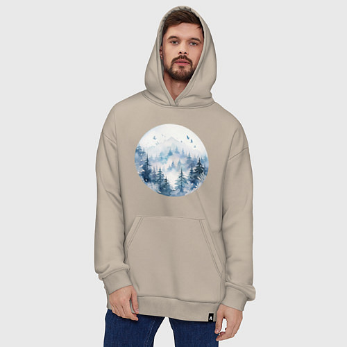 Худи оверсайз Горы в тумане в круге / Миндальный – фото 4