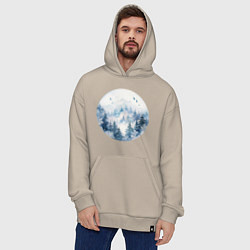 Толстовка-худи оверсайз Горы в тумане в круге, цвет: миндальный — фото 2