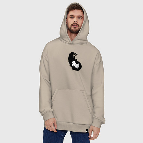 Худи оверсайз Инь ян чёрный парный / Миндальный – фото 4