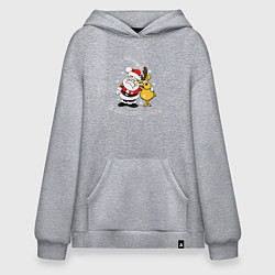 Толстовка-худи оверсайз Прикольный дед мороз, цвет: меланж