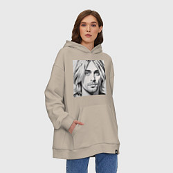 Толстовка-худи оверсайз Портрет Кобейн, цвет: миндальный — фото 2