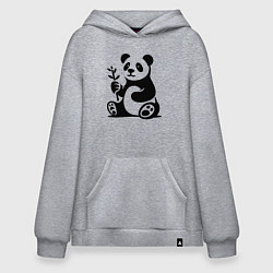 Толстовка-худи оверсайз Сидящая панда с бамбуком в лапе, цвет: меланж