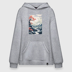 Толстовка-худи оверсайз Горный пейзаж в японском стиле, цвет: меланж