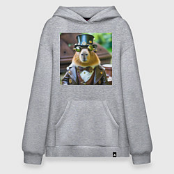 Худи оверсайз Мем капибара в стиле стимпанк в очках и шляпе